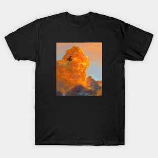 Black Cat and Raven in Autumn Sky T-Shirt